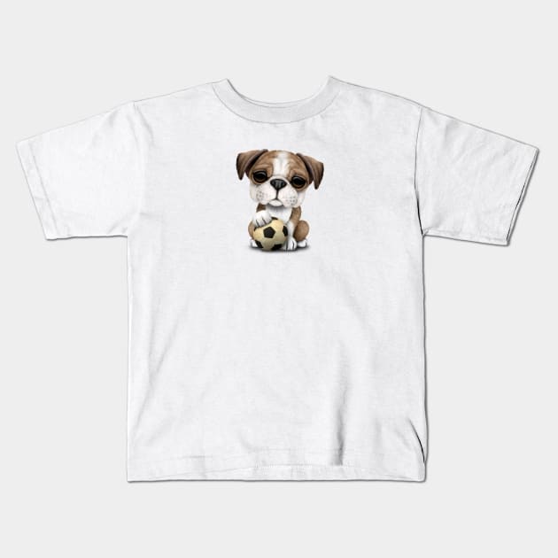 Cute British Bulldog Puppy With Football Soccer Ball Kids T-Shirt by jeffbartels